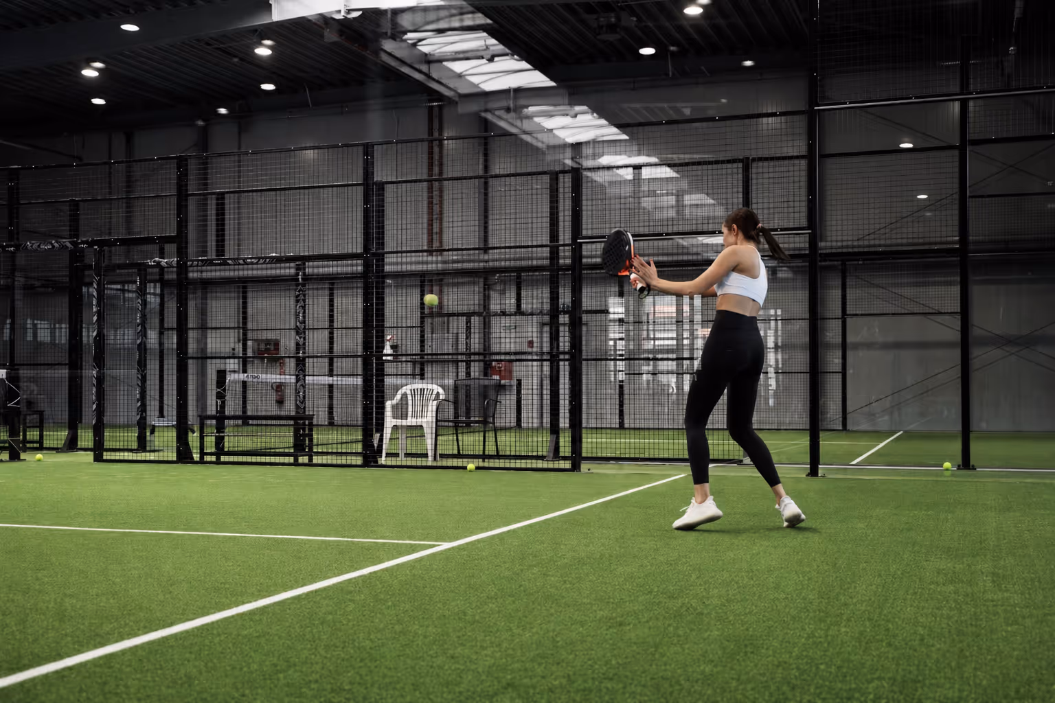 Player training on an indoor turf court